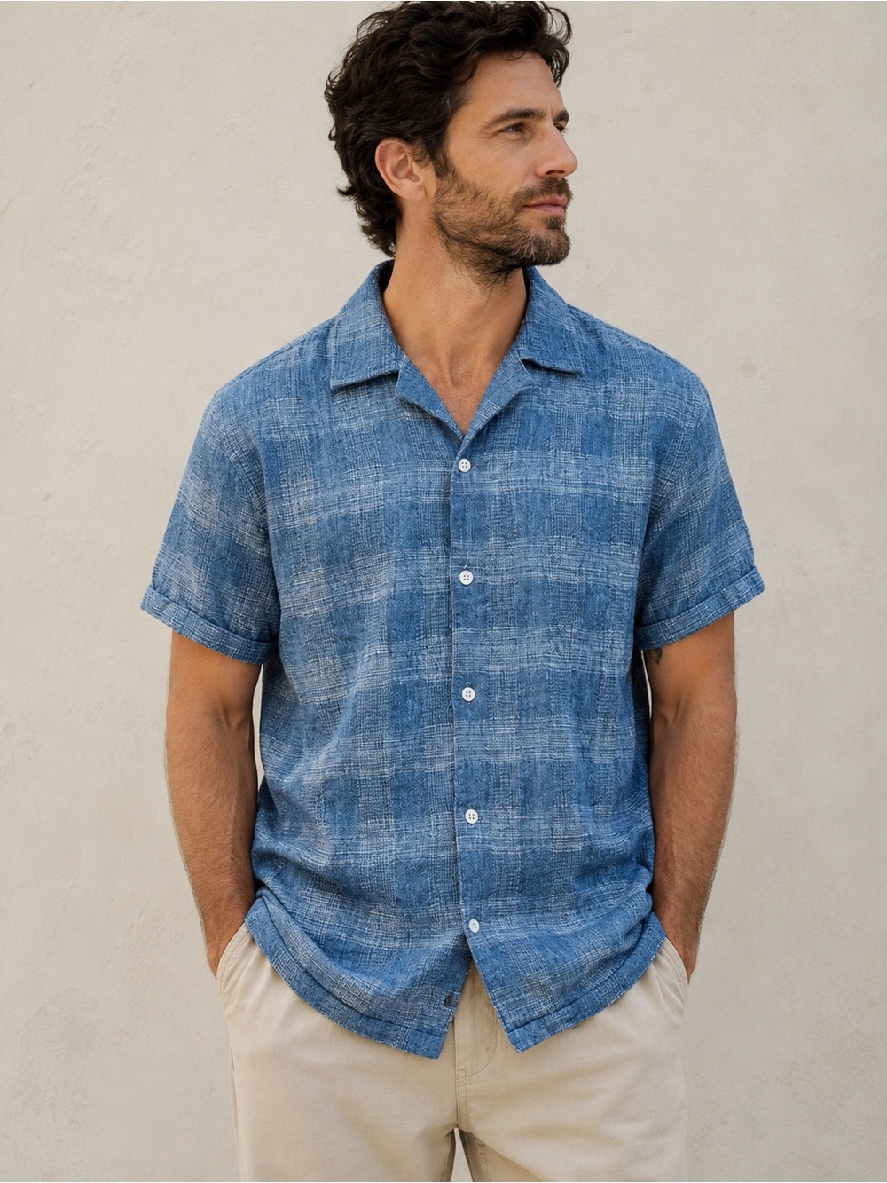 Rails Dresden Plaid Button Up Shirt Medium Kyoto Blue Short Sleeve Camp Collar